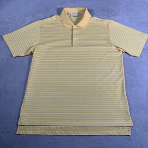Adidas Polo Shirt Mens Medium Yellow White Stripe Climalite Golf Performance‎